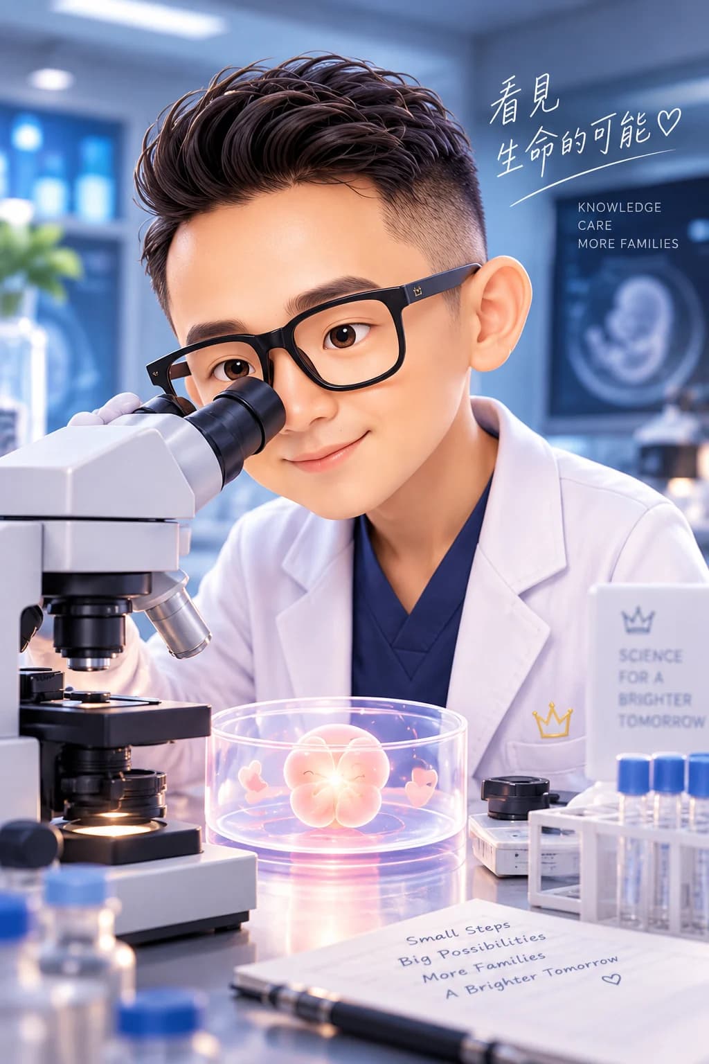 小王子醫師在實驗室用顯微鏡觀察胚胎：看見生命的可能